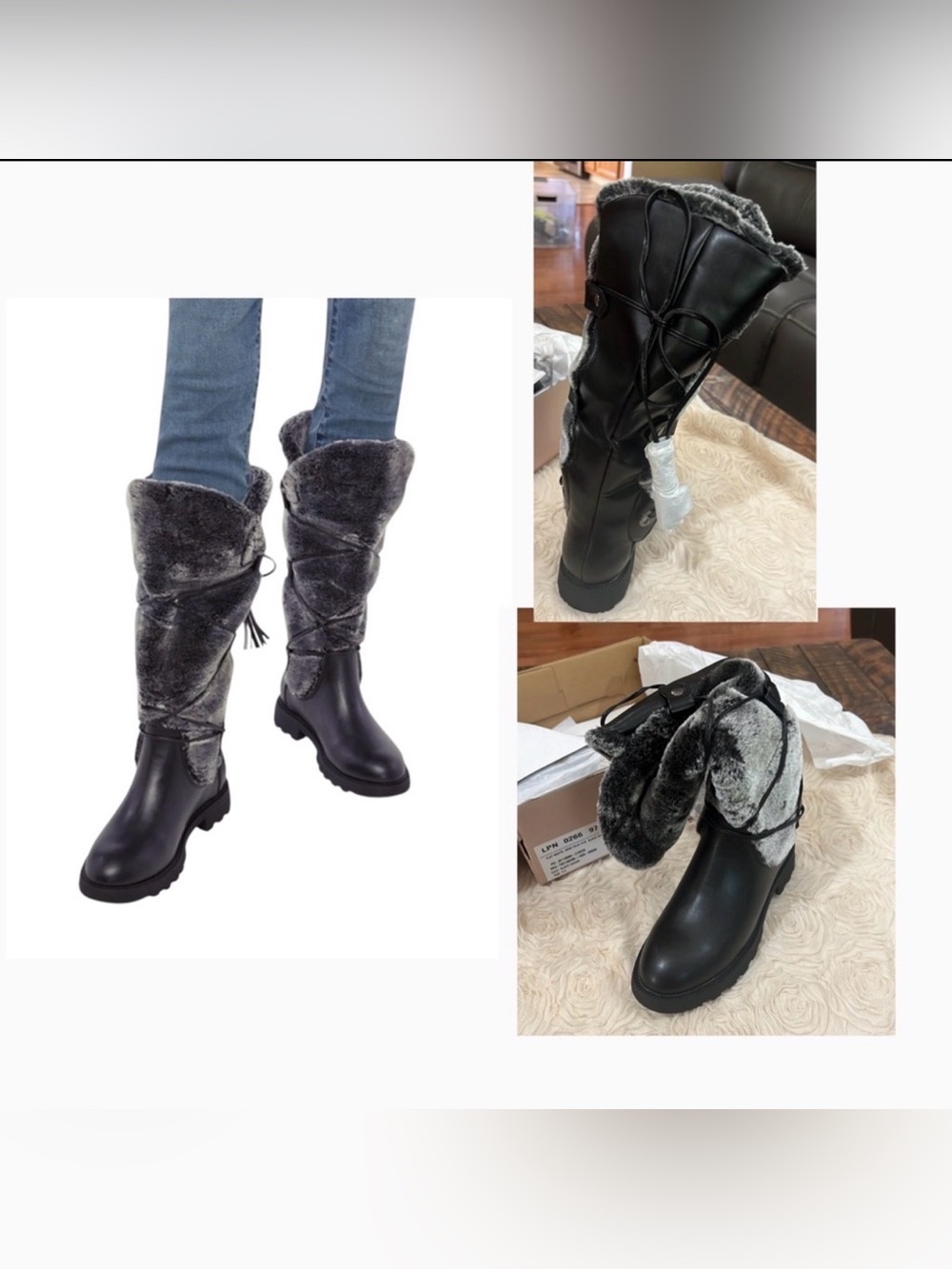 Demi faux fur lug sole gray lace up boots